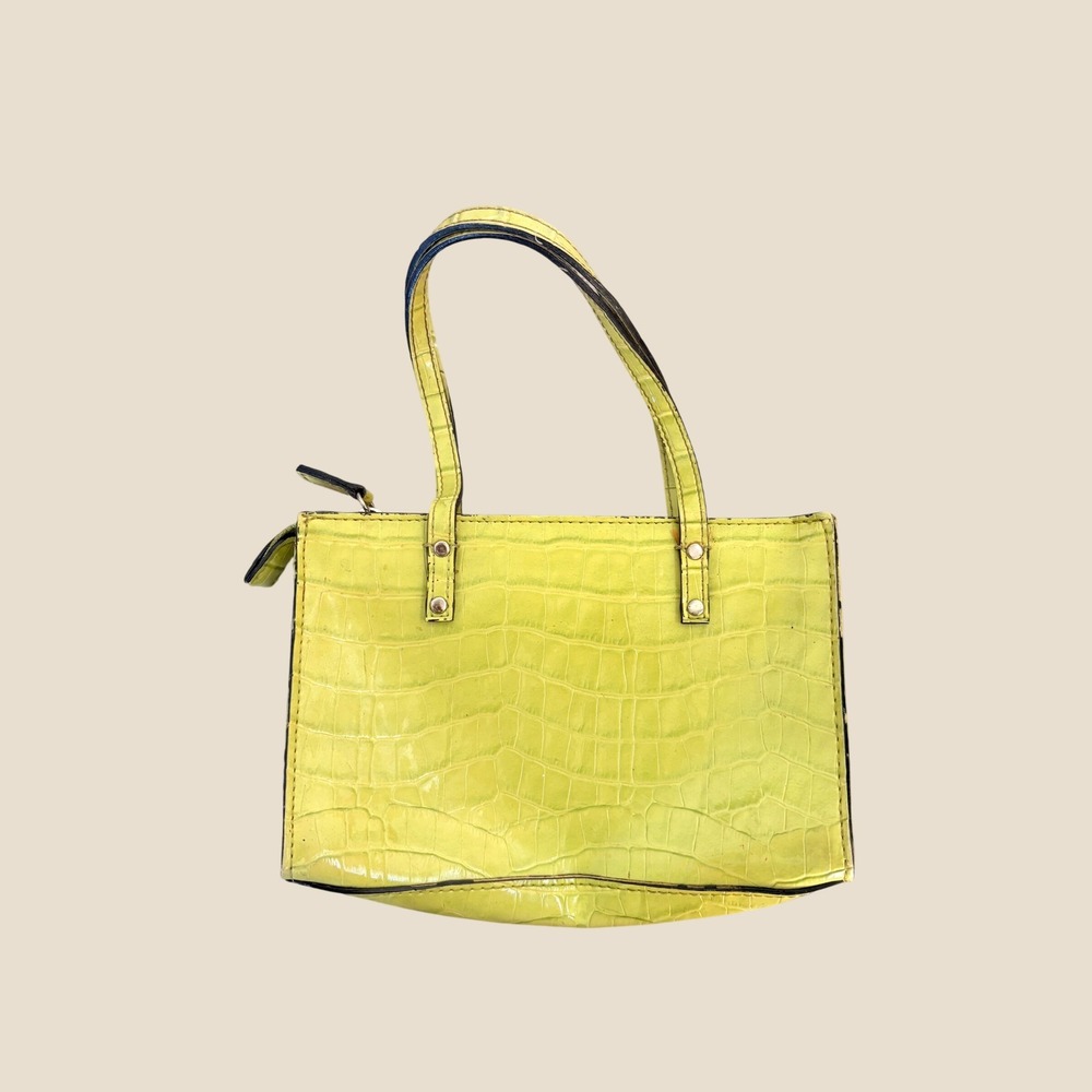 Y2K Guess Vintage Lime Green Croc Embossed Small Tote Bag Faux Leather Handbag - Picture 2 of 5